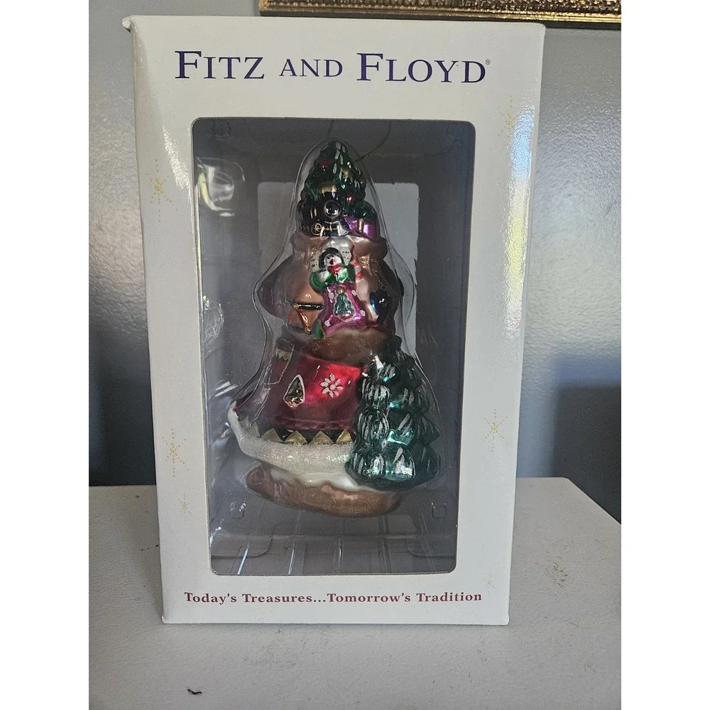 Fitz and Floyd Vintage Glass Christmas Ornament Xmas Lodge Large Santa 19/1638